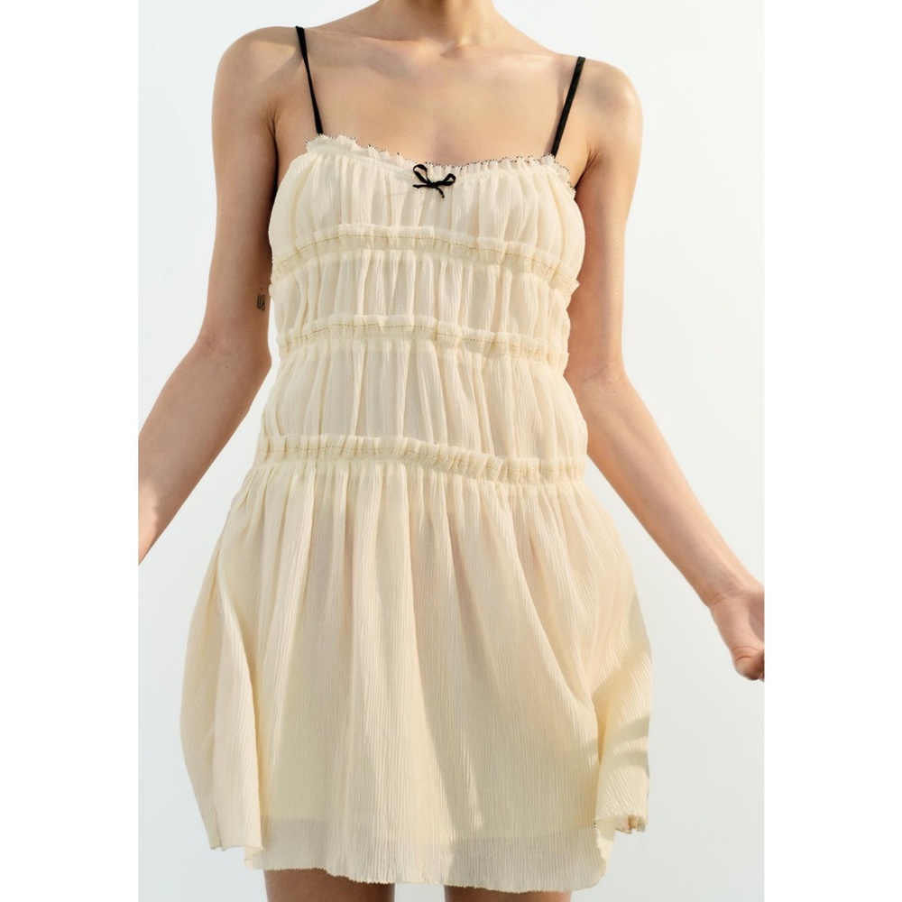 Zara Little Bow Textured Slip Dress - Size Large